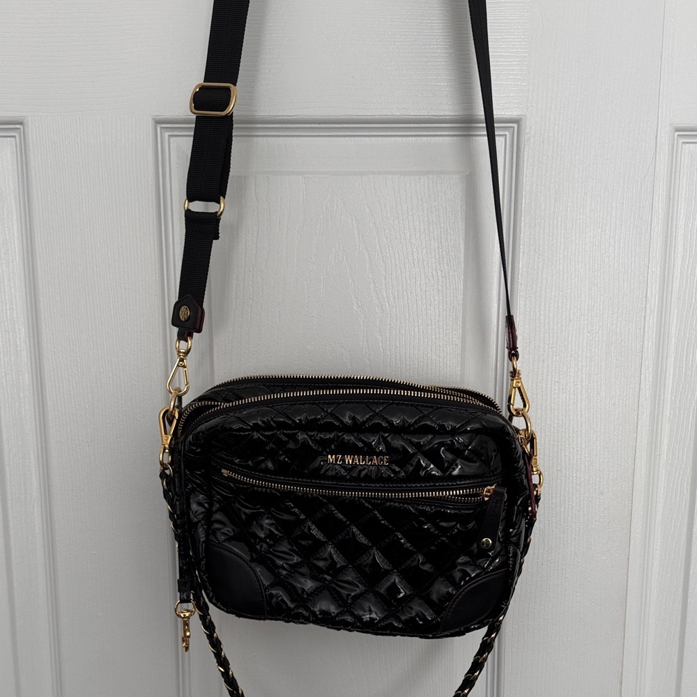 MZ Wallace Glossy Black Quilted Crossbody Bag